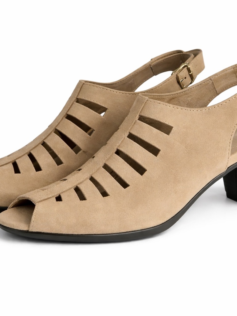 Munro Abby Sandal Taupe Nubuck Cutout Slingback Sandals NWT - Picture 2 of 2